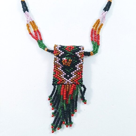 Handmade Seed Beads Fringe Pouch Necklace - Picture 12 of 13